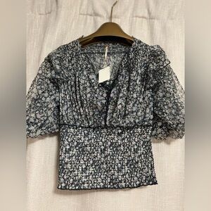 Anthropologie Black and Gray Patterned Top